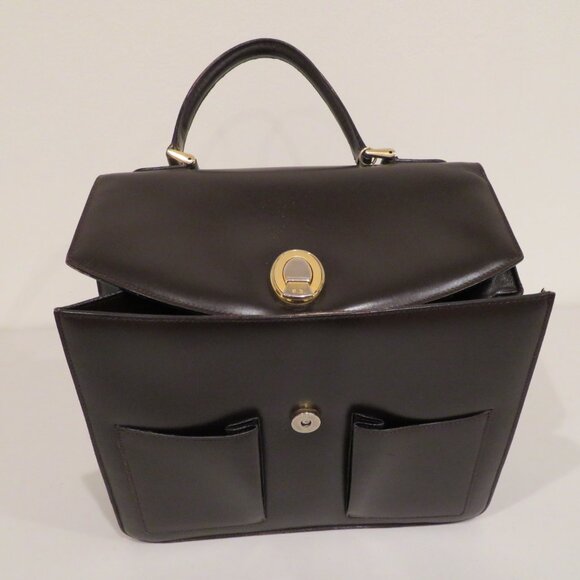 Vintage Handheld Satchel Wilkes Bashford Dark Brown Leather Purse Bag Top Handle - Picture 12 of 16